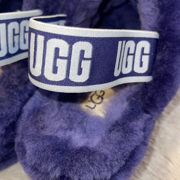 UGG Woman’s Fluff Yeah Sheepskin Slides Medallion Purple Elastic Strap size 5 - Picture 4 of 11